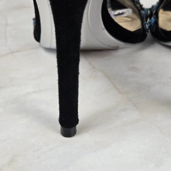 Sam Edelman Sz 8M Alina Black Turquoise Strappy Leather High Heels Zip Back NWOT - Picture 6 of 16